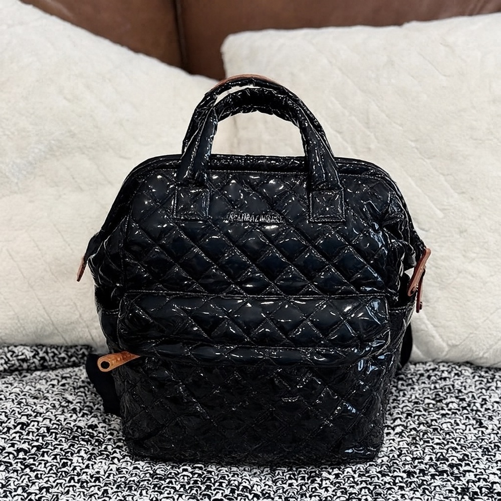 MZ Wallace Small Top Handle Backpack Patent Leather Black Lacquer Timeless Bag